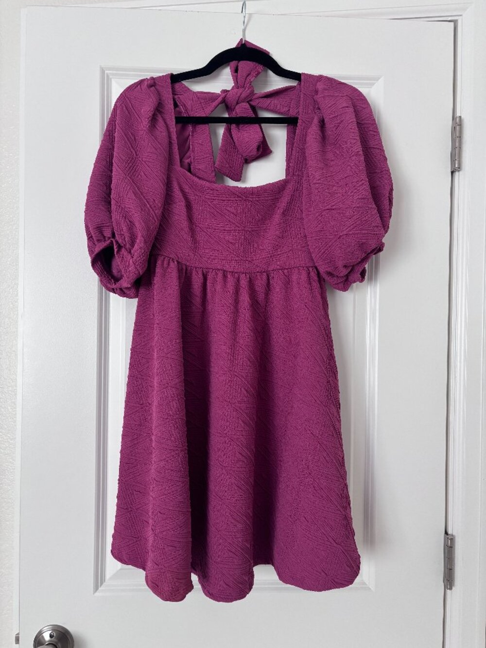 FP Violet Lily Mini Babydoll Dress W/ Open Tie Back Puff Sleeve - Size XS